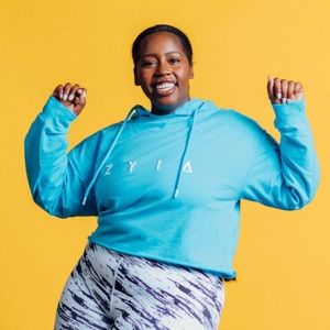 ZYIA Sky Blue Raw Edge Crop Hoodie